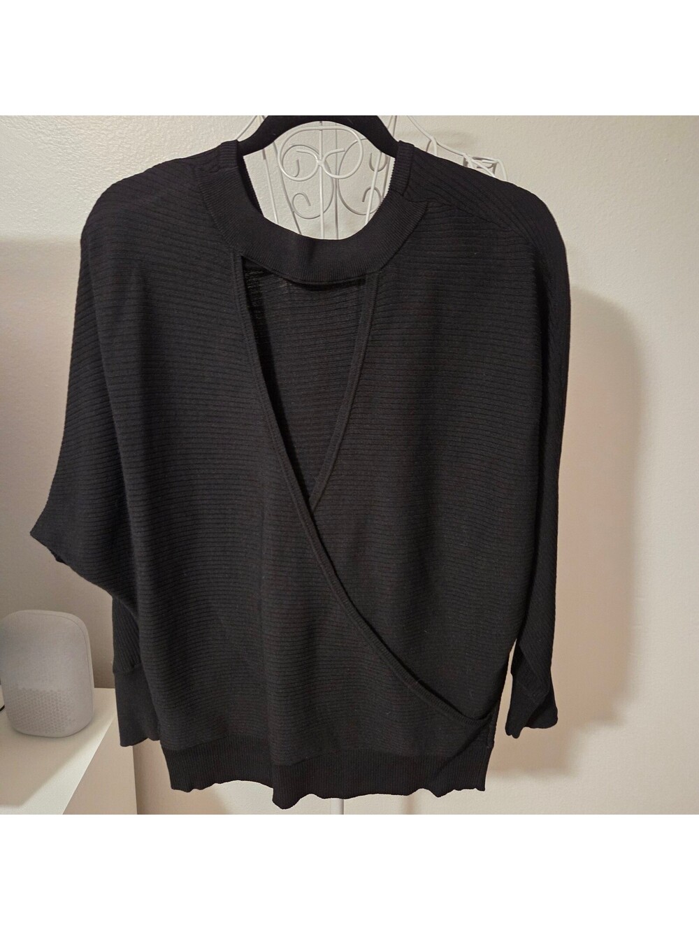 Express Black Ribbed Knit Wrap Sweater, Size M